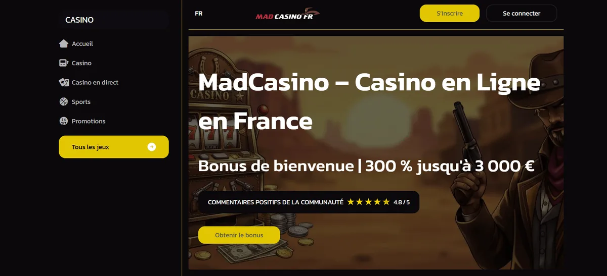 MadCasino homepage casino en ligne fiable avis